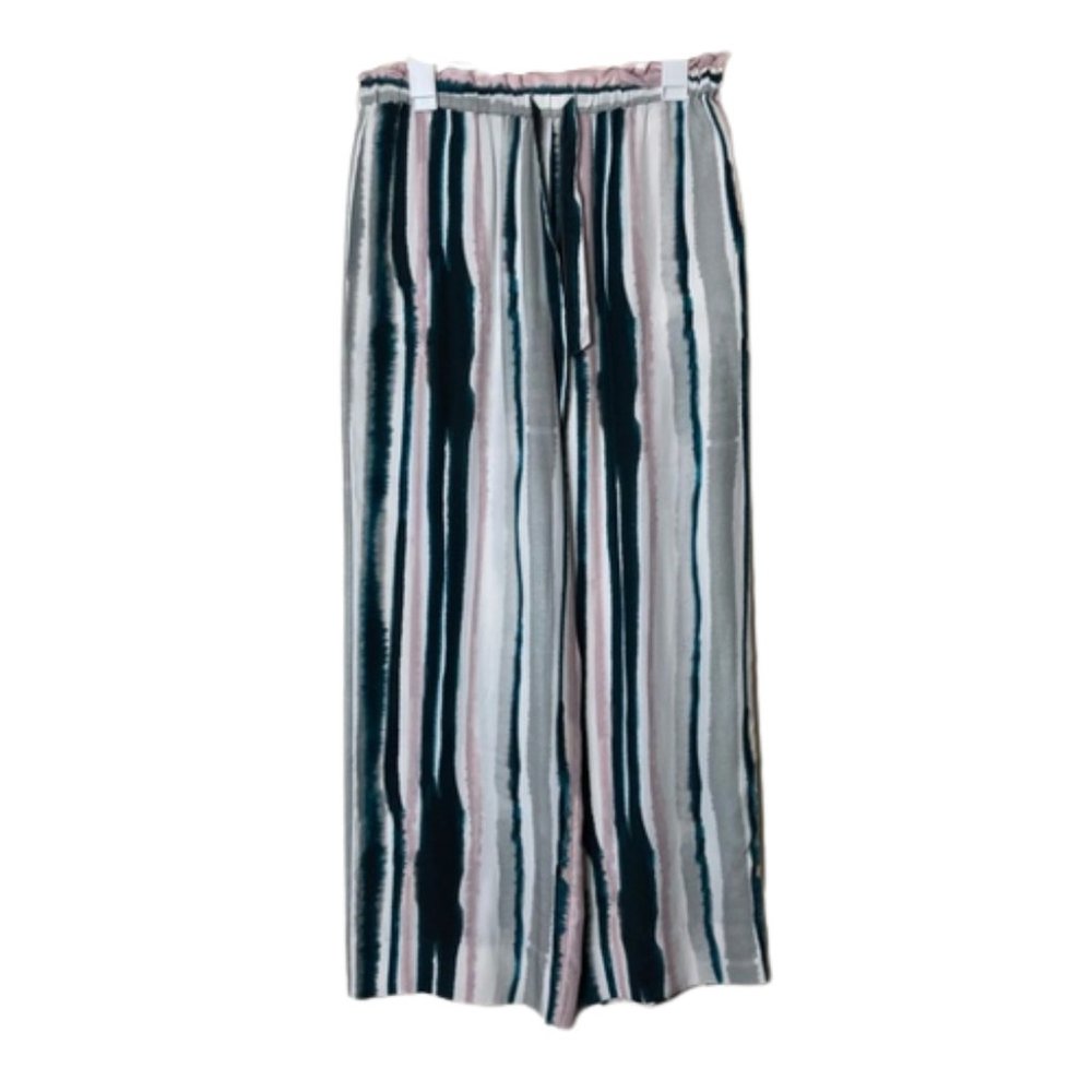 Go by go silk multicolor strip drawstring pull on wide leg pants womens M